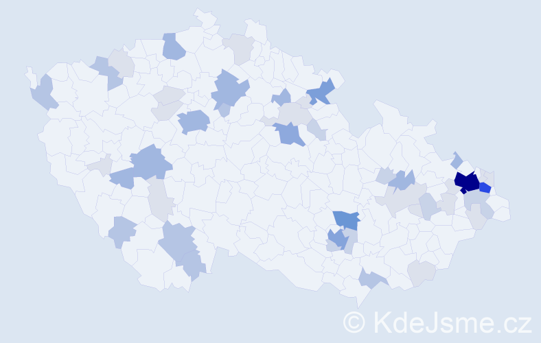 Příjmení: 'Bohuš', počet výskytů 147 v celé ČR