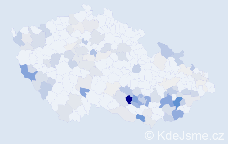 Příjmení: 'Krčma', počet výskytů 390 v celé ČR