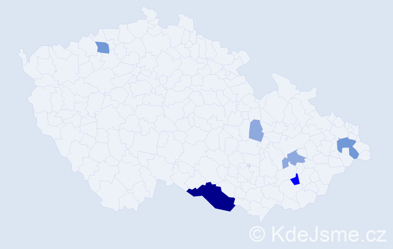 Příjmení: 'Kelová', počet výskytů 16 v celé ČR