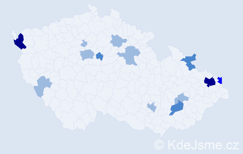Příjmení: 'Csomor', počet výskytů 25 v celé ČR