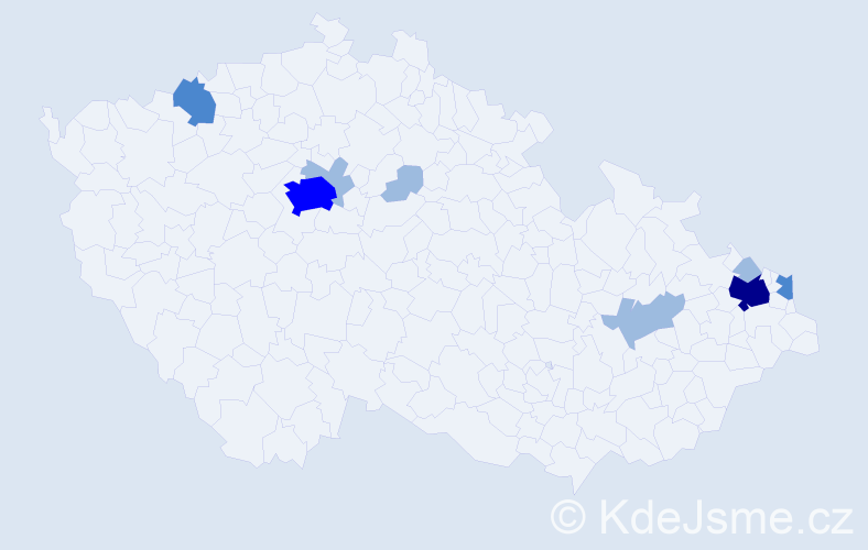 Příjmení: 'Klačko', počet výskytů 15 v celé ČR