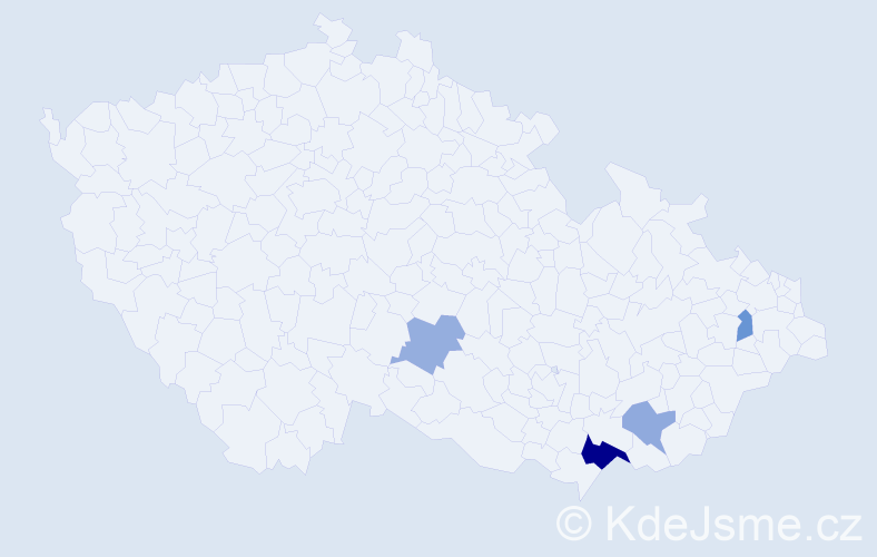 Příjmení: 'Dolinajcová', počet výskytů 7 v celé ČR