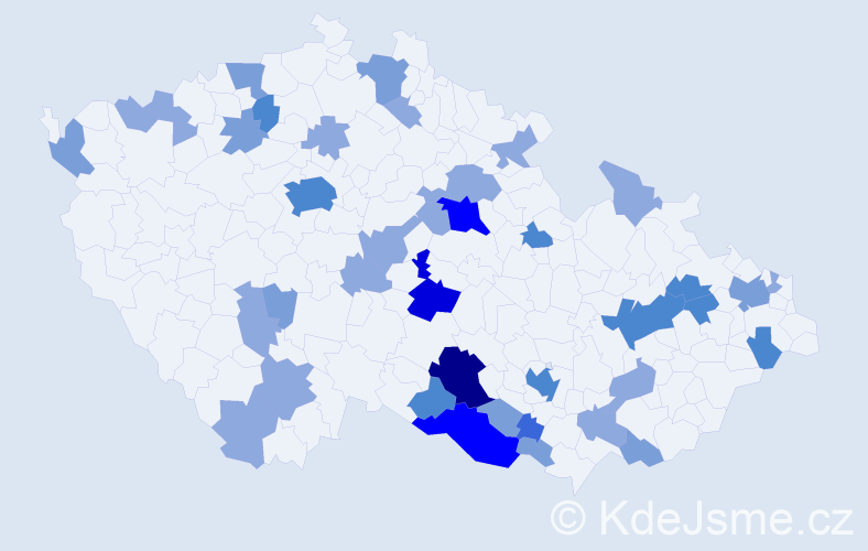 Příjmení: 'Zelenák', počet výskytů 88 v celé ČR