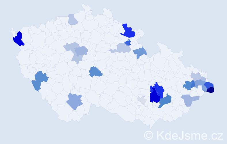 Příjmení: 'Majchrák', počet výskytů 57 v celé ČR
