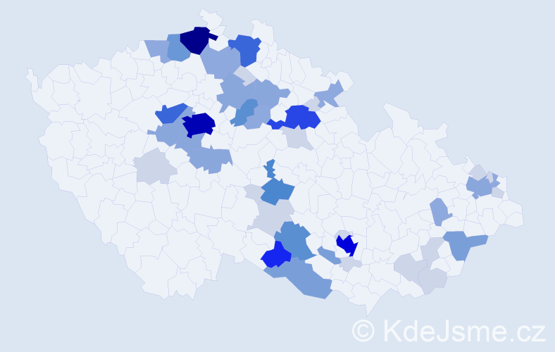 Příjmení: 'Kračmarová', počet výskytů 154 v celé ČR