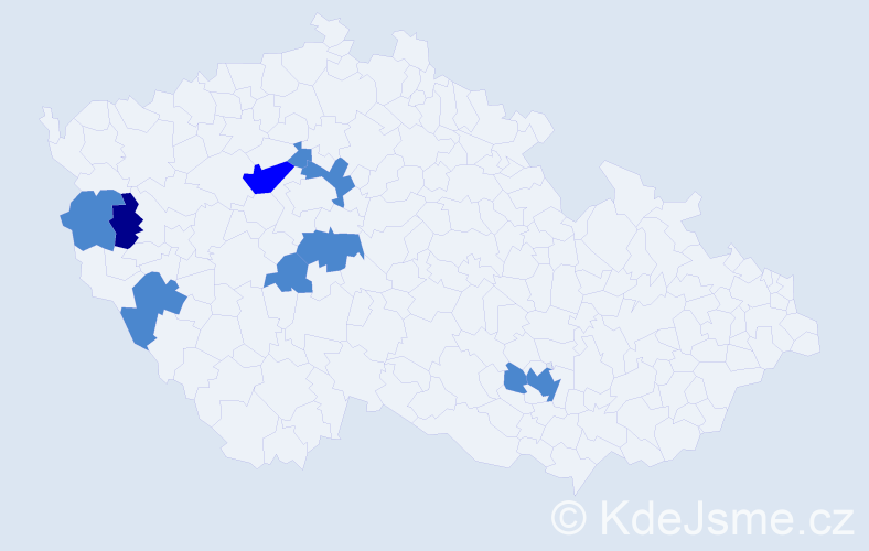 Příjmení: 'Durkáčová', počet výskytů 13 v celé ČR