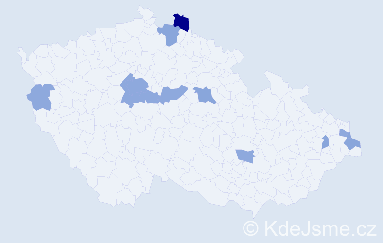 Příjmení: 'Čverčko', počet výskytů 26 v celé ČR