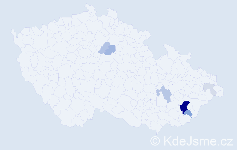Příjmení: 'Končáková', počet výskytů 23 v celé ČR