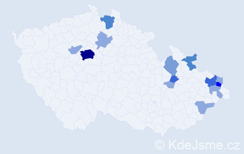 Příjmení: 'Kruk', počet výskytů 39 v celé ČR