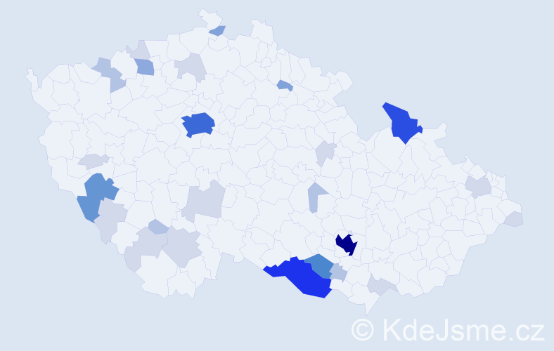 Příjmení: 'Zeleňáková', počet výskytů 90 v celé ČR