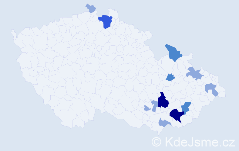 Příjmení: 'Honelová', počet výskytů 24 v celé ČR