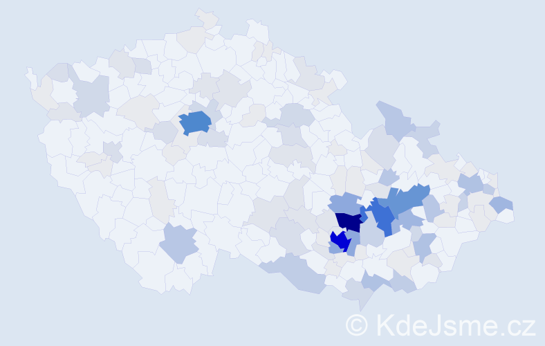 Příjmení: 'Nezval', počet výskytů 435 v celé ČR