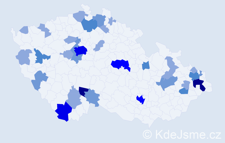 Příjmení: 'Tkáčiková', počet výskytů 74 v celé ČR