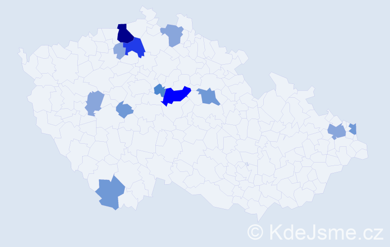 Příjmení: 'Hnida', počet výskytů 45 v celé ČR