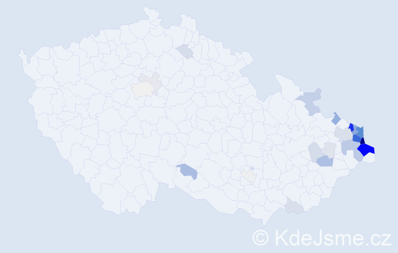Příjmení: 'Miczková', počet výskytů 118 v celé ČR