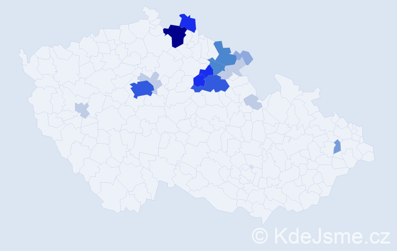 Příjmení: 'Fátor', počet výskytů 63 v celé ČR