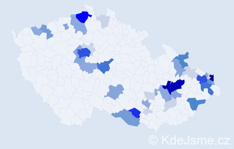 Příjmení: 'Hanzelová', počet výskytů 137 v celé ČR