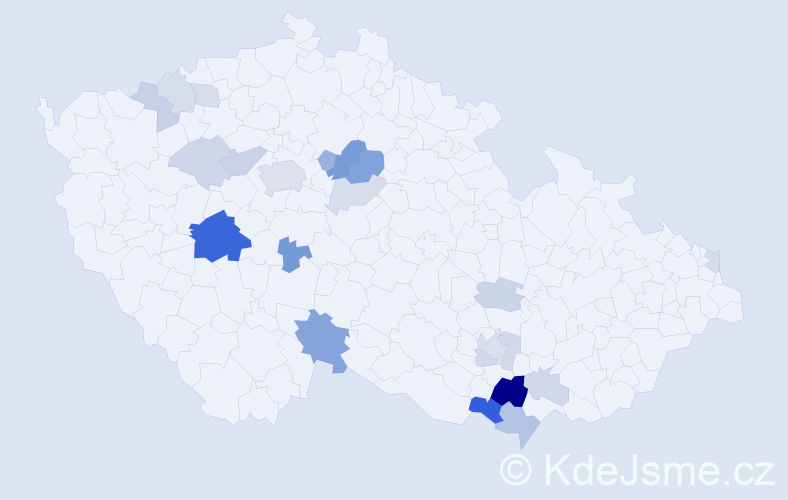 Příjmení: 'Hutr', počet výskytů 55 v celé ČR