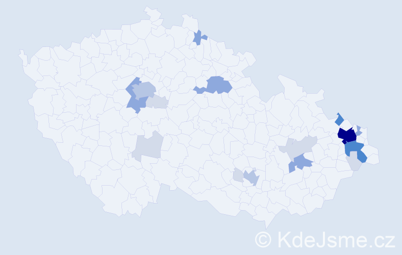 Příjmení: 'Miklušová', počet výskytů 58 v celé ČR