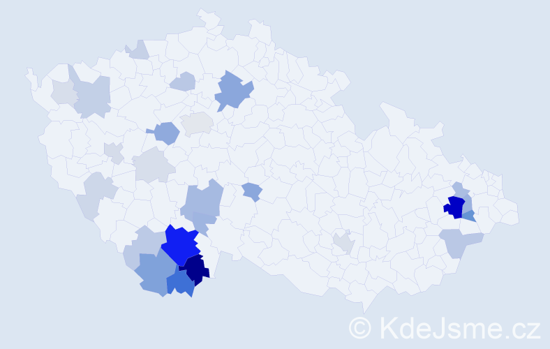 Příjmení: 'Kocmich', počet výskytů 83 v celé ČR