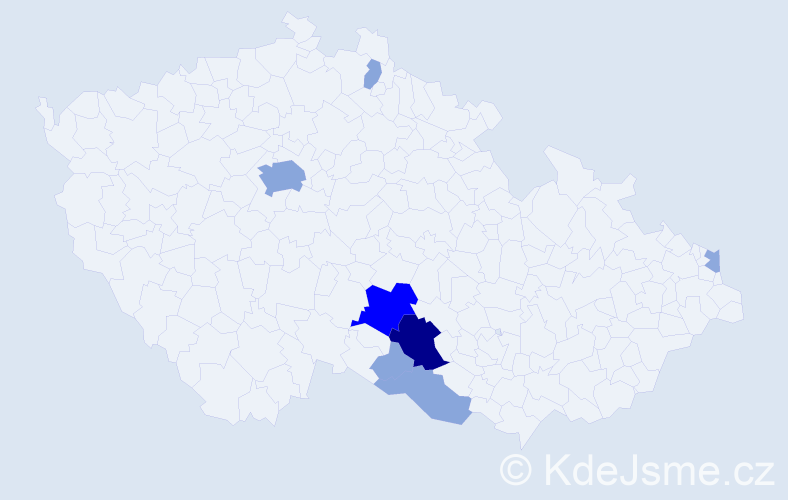 Příjmení: 'Pysk', počet výskytů 25 v celé ČR