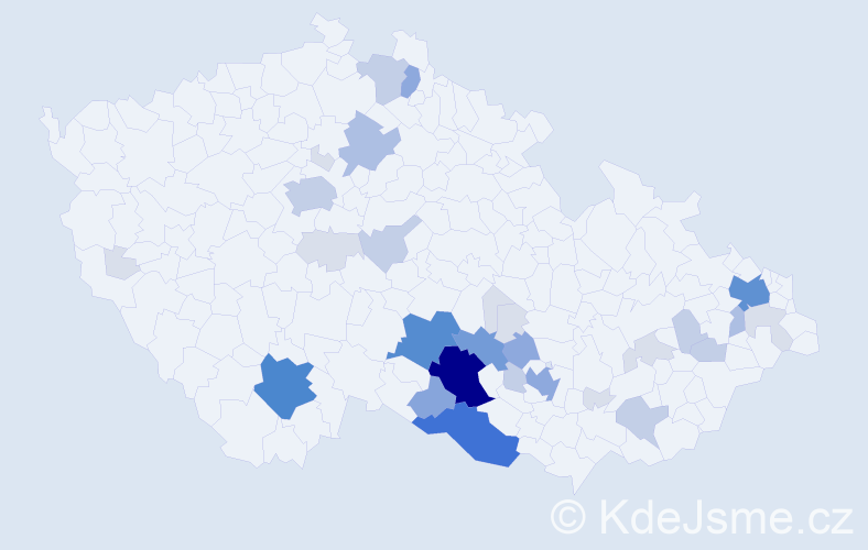 Příjmení: 'Čtveráčková', počet výskytů 116 v celé ČR