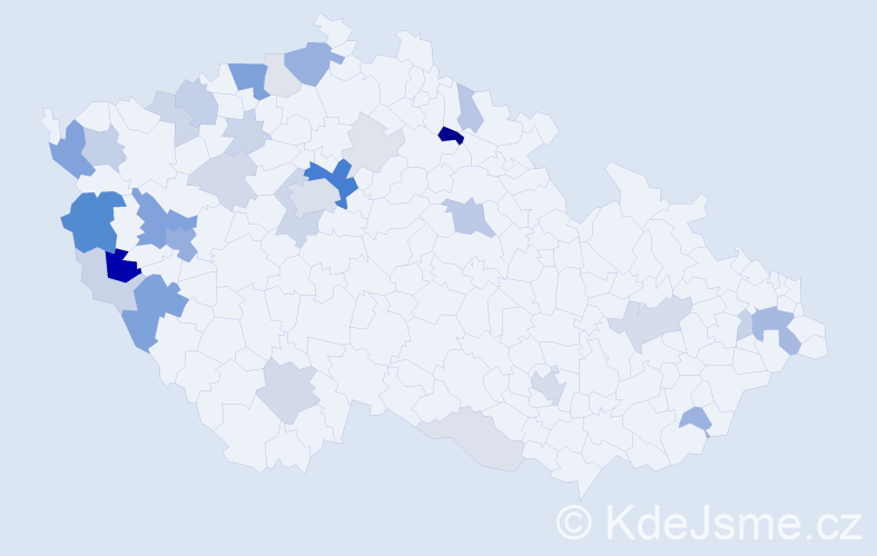 Příjmení: 'Geiger', počet výskytů 95 v celé ČR