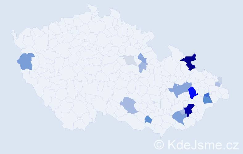 Příjmení: 'Klívar', počet výskytů 54 v celé ČR
