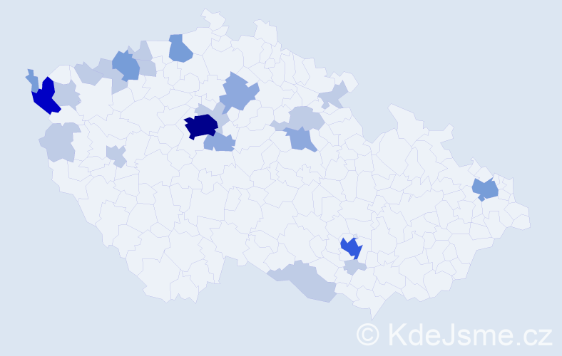 Příjmení: 'La', počet výskytů 55 v celé ČR