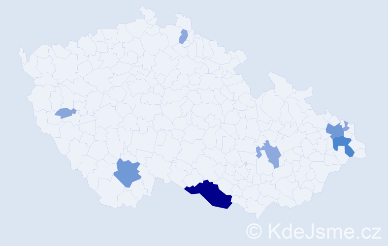 Příjmení: 'Zrun', počet výskytů 25 v celé ČR