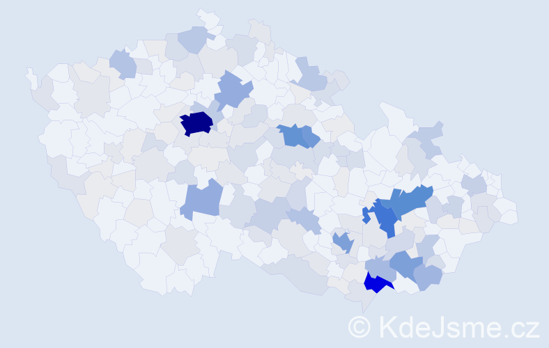 Příjmení: 'Kmentová', počet výskytů 651 v celé ČR