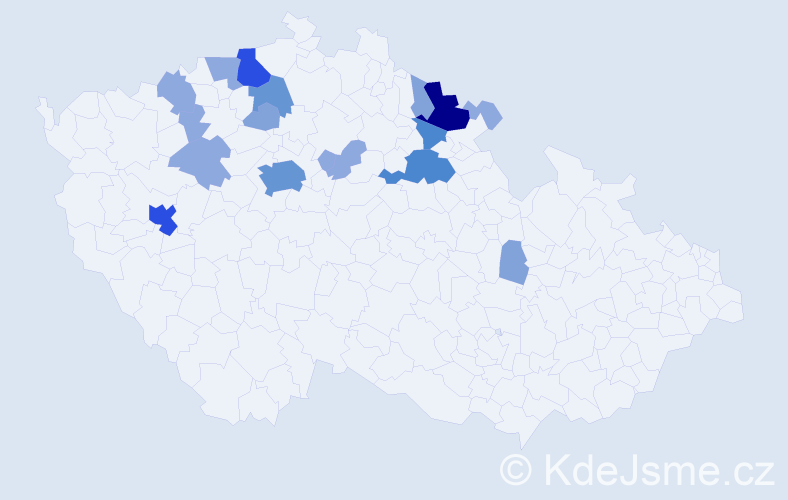 Příjmení: 'Kážová', počet výskytů 45 v celé ČR