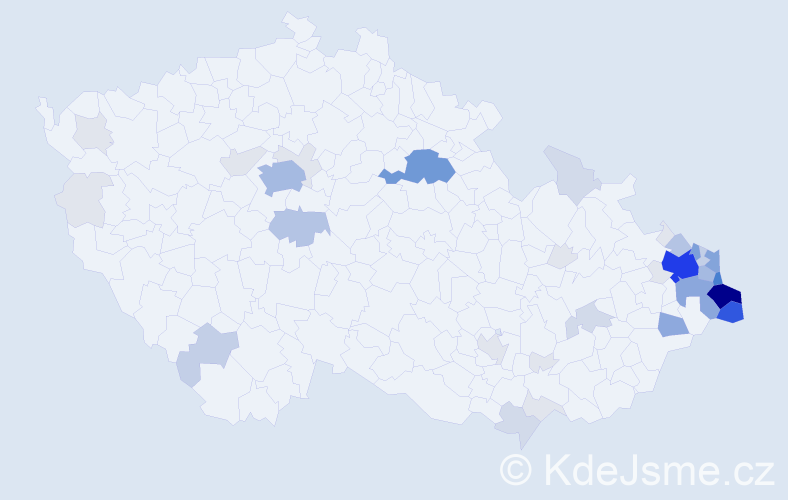 Příjmení: 'Bury', počet výskytů 173 v celé ČR