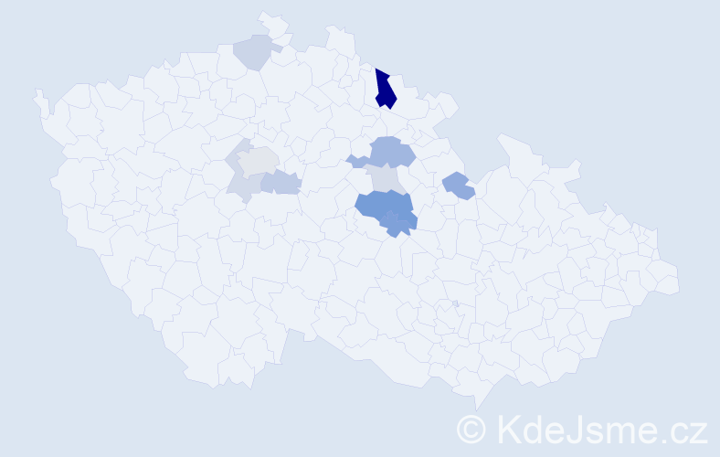 Příjmení: 'Celar', počet výskytů 21 v celé ČR