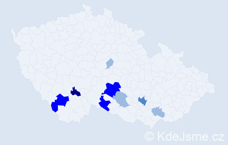 Příjmení: 'Pitzmos', počet výskytů 18 v celé ČR