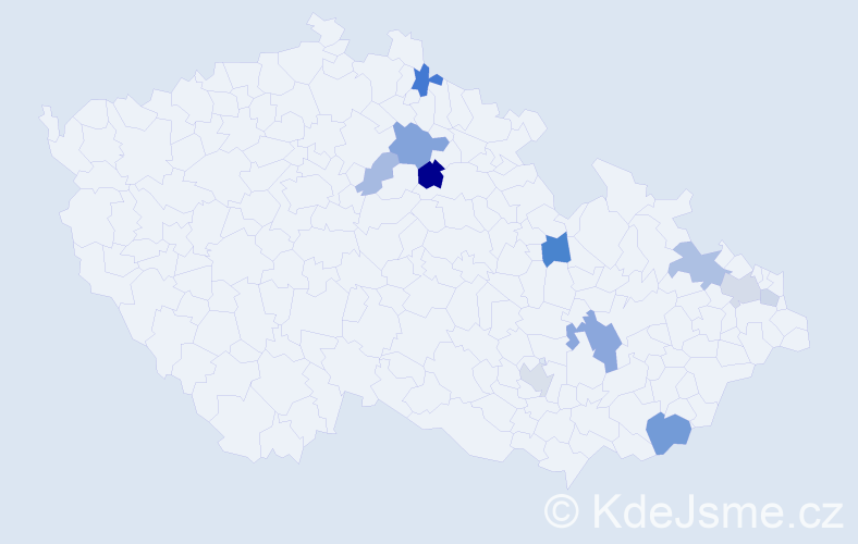 Příjmení: 'Kuben', počet výskytů 23 v celé ČR