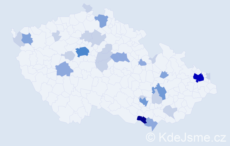 Příjmení: 'Ružička', počet výskytů 70 v celé ČR