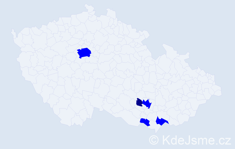 Příjmení: 'Adamčová', počet výskytů 6 v celé ČR
