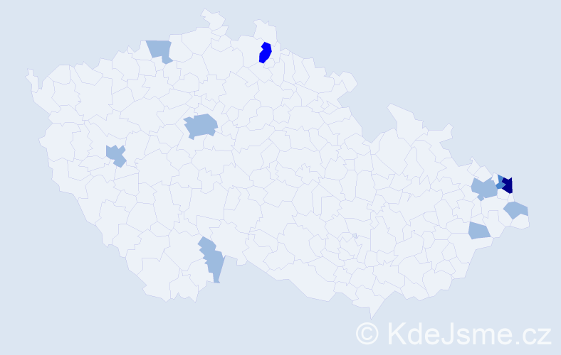 Příjmení: 'Saček', počet výskytů 16 v celé ČR