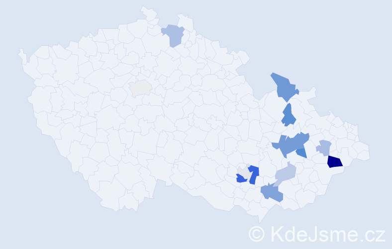 Příjmení: 'Prstek', počet výskytů 27 v celé ČR