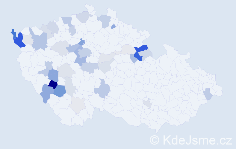 Příjmení: 'Kába', počet výskytů 127 v celé ČR