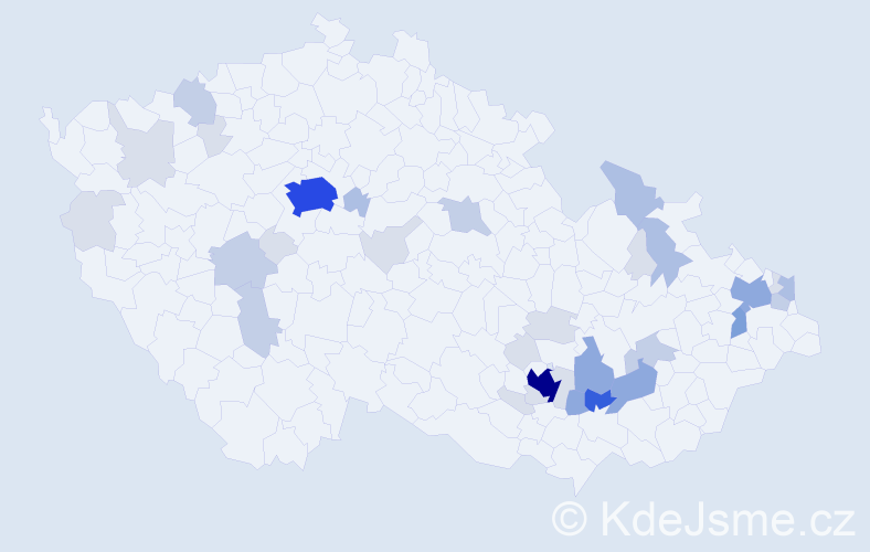 Příjmení: 'Pištěláková', počet výskytů 106 v celé ČR