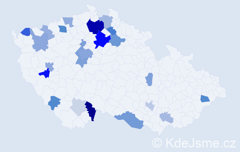 Příjmení: 'Kabrna', počet výskytů 74 v celé ČR