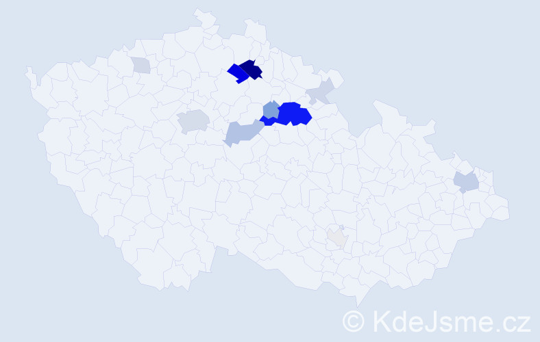Příjmení: 'Vrzáň', počet výskytů 45 v celé ČR