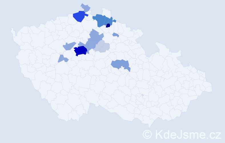 Příjmení: 'Číla', počet výskytů 63 v celé ČR