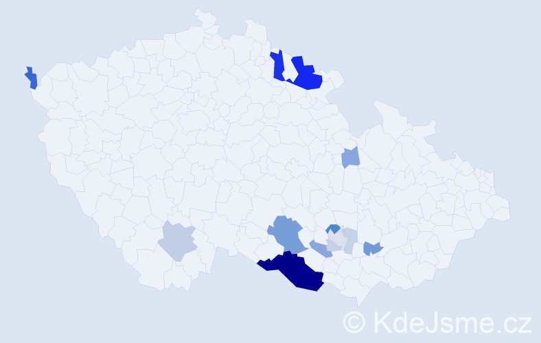 Příjmení: 'Kresan', počet výskytů 43 v celé ČR