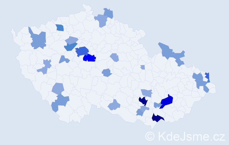 Příjmení: 'Kavický', počet výskytů 74 v celé ČR