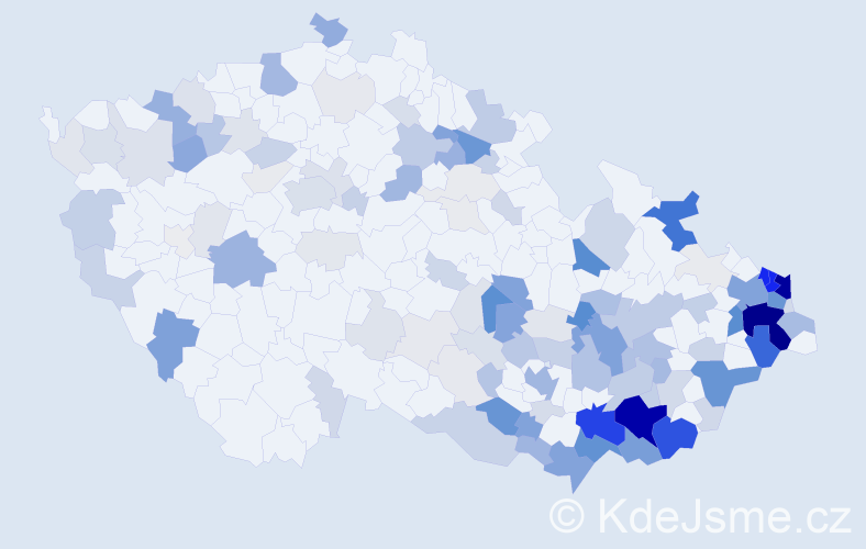 Příjmení: 'Uherková', počet výskytů 573 v celé ČR