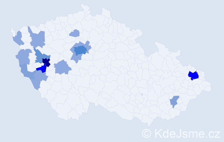 Příjmení: 'Cvačková', počet výskytů 39 v celé ČR