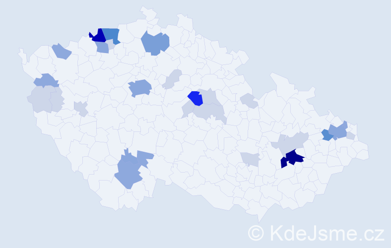 Příjmení: 'Kóša', počet výskytů 88 v celé ČR